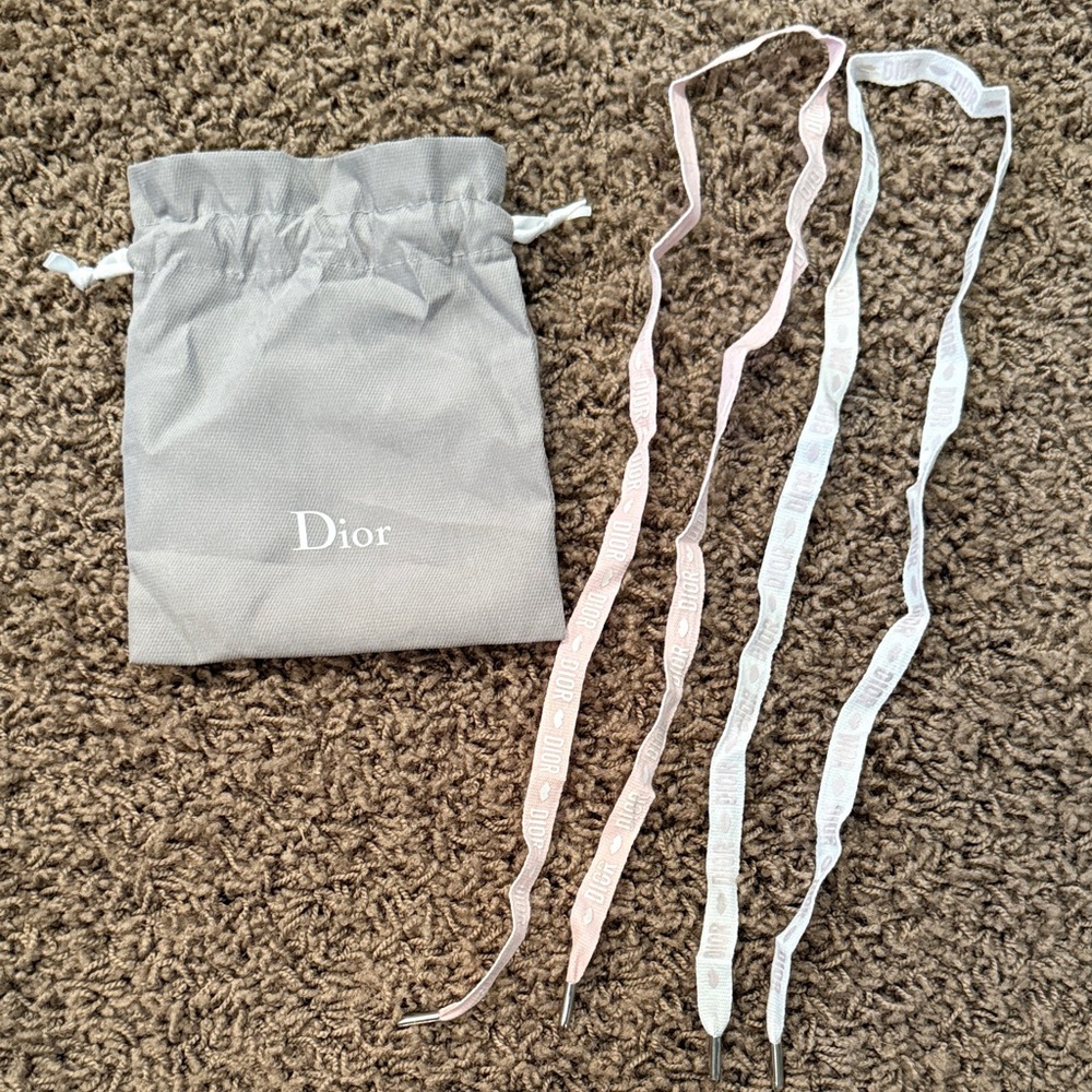 Dior Gray Pouch with Pink and White Laces